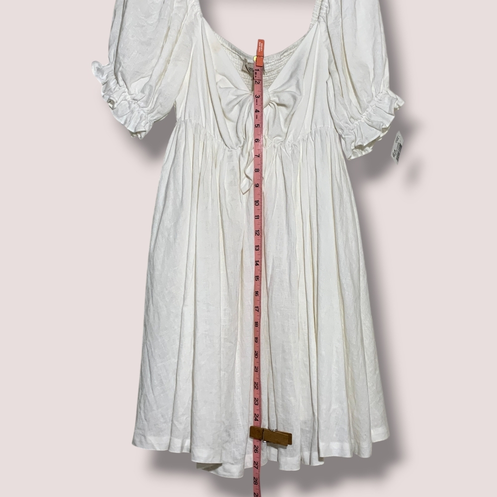 NWT MABLE ARIYA FRONT RIBBON TIED MINI Dress In OFF WHITE SZ L - Picture 11 of 16